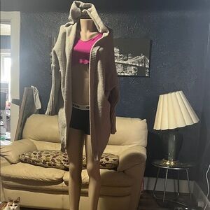 Gray Ribbed Hooded Cardigan shrug